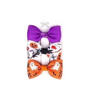 Halloween Hair Barrette Purple Orange Children's Bow Hairpin - 3 Piece, 2.75"
